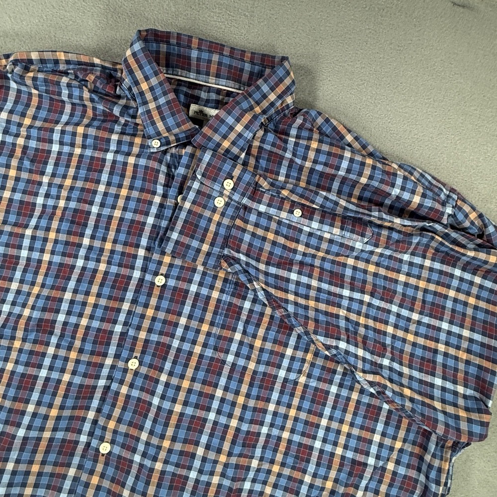 Peter Millar Mens 3XL Red Blue Plaid Woven Long Sleeve Button Down Shirt